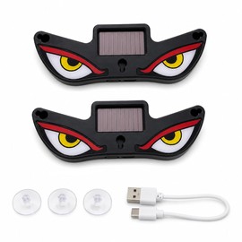 Solar Devil Eyes LED Car Window Light, Wireless No Drill Solar Powered Demon Eyes Warning Lights for Cars Windshield Rear Window, Waterproof LED Eyes Animated for Trucks/SUVs/RV/Vans, 2 Pack (T1-RYW)