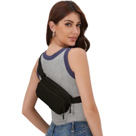 Casual Fanny Pack for Women Adjustable Belt Bag Travel Small Crossbody Bags Waist Packs Main Zippered Pocket (Black)