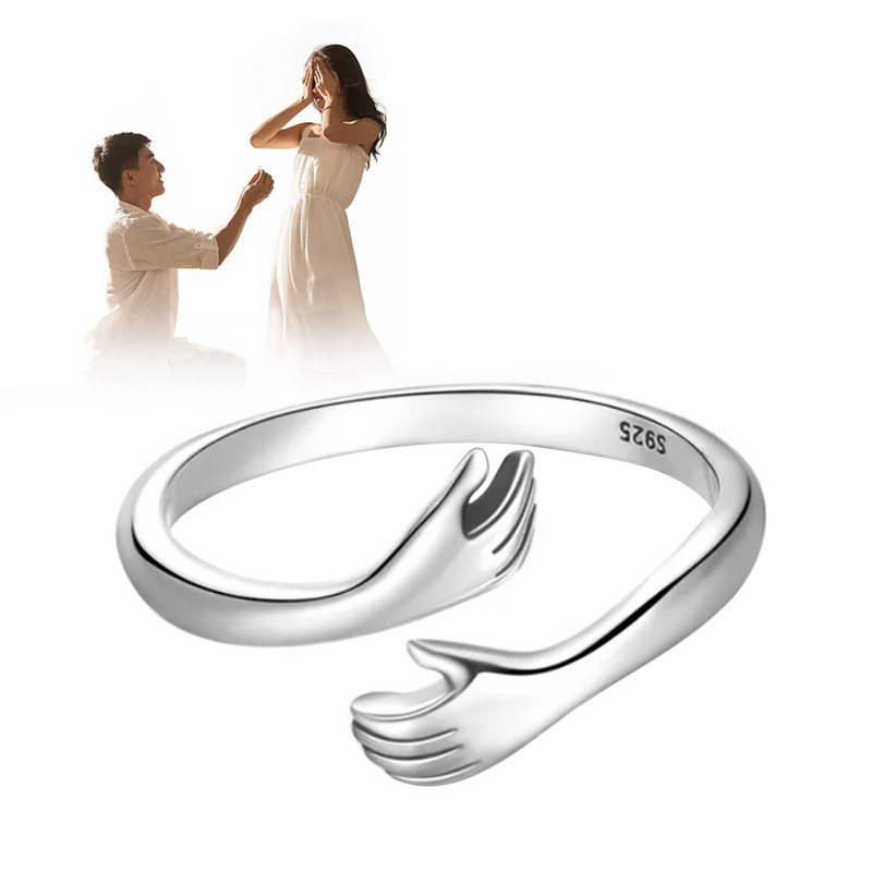 925 Silver Hug Ring Fashionable Versatile Adjustable Hugging Hands Open