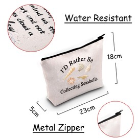 Seashell Collectors Gift I'd Rather Be Collecting Seashells Toiletry Bag with Zipper Beachcomber Seashell Bag Sea Vacation Gift