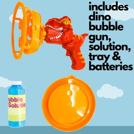 ImagineHaven Dinosaur Bubble Blower - Blows Extra Large Bubbles for Kids, Includes Bubble Solution, and Tray - Red