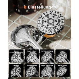 Cobbe Cobbe Duschkopf mit Schlauch, Hochdruck Druckerh?hend mit 8 Strahlarten, Handbrause Wassersparend, Gro?em Regendusche Duschbrause(Chrom)