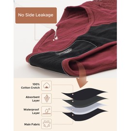 INNERSY Women's Cotton Period Underwear Lace Leakproof Incontinence Hipster Panties Pregnancy Briefs (2Black /Red,Large