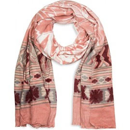 styleBREAKER wide XXL scarf with Aztec ethnic boho pattern and fringe, knit scarf, unisex 01017026, Colour:Dusky pink-grey-burgundy-red-white