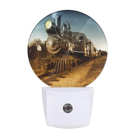 Uanvaha Antique Train LED Night Light Steam Engine Locomotive Train on Railroad Track Plug-in Night Light with Dusk to Dawn Sensor for Bedroom Bathroom Living Room