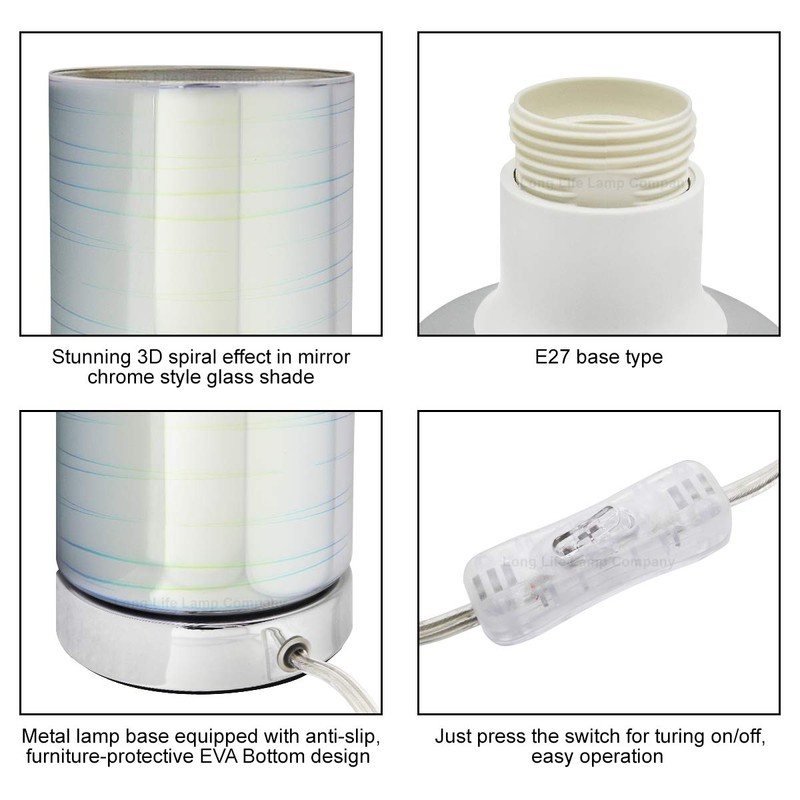 Glass Table Lamp 3D Effect Spirals On Off Switch Chrome