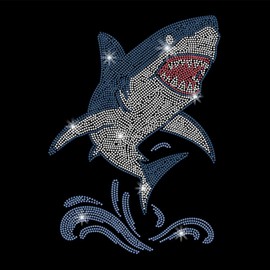 SUPERDANT Shark Crystal Rhinestone Iron on Transfer Applique DIY Transfer Decal Great White Glitter Hotfix Rhinestones Decoration for T-Shirt Bag Pillows Jackets 29.7x21cm
