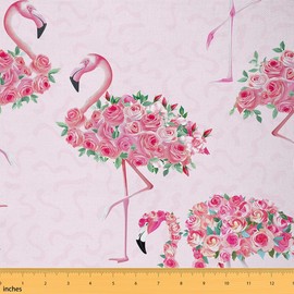 Tela impermeable con estampado de flamencos de The Yard Red Birds Wild Animal Tela decorativa para tapicería y proyectos de bricolaje en el hogar, romántica flor rosa, planta de tapicería al aire última intervensión, 1 yarda