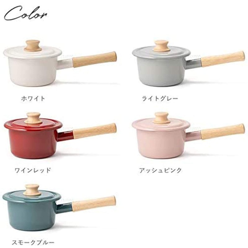 Fuji Enamel CTN-14M.LG One-Handle Pot, Milk Pan, Cotton Series, Light