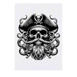 'Pirate Skull with Beard' Temporary Tattoo - Water Resistant, Skin-Safe, Non-Toxic Transfer (TO00070383)