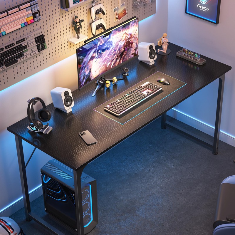 Huuger Computer Desk, 55 Inch Office Desk, Gaming Desk with