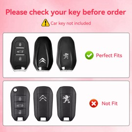 ZVRSUA Car Key Case with Diamond Key Fob - Compatible with Peugeot 2008 3008 5008 308 508 for Opel 3 Grandland X Mokka Corsa Insignia,Smart Key,3 Buttons (Pink)