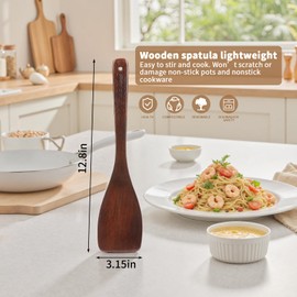 Wooden Spatula for Cooking, Long Handle Flat Spatulas for Frying Pan, Good Grips Left and Right Hand Wood Turner for Cooking Kitchen Utensils