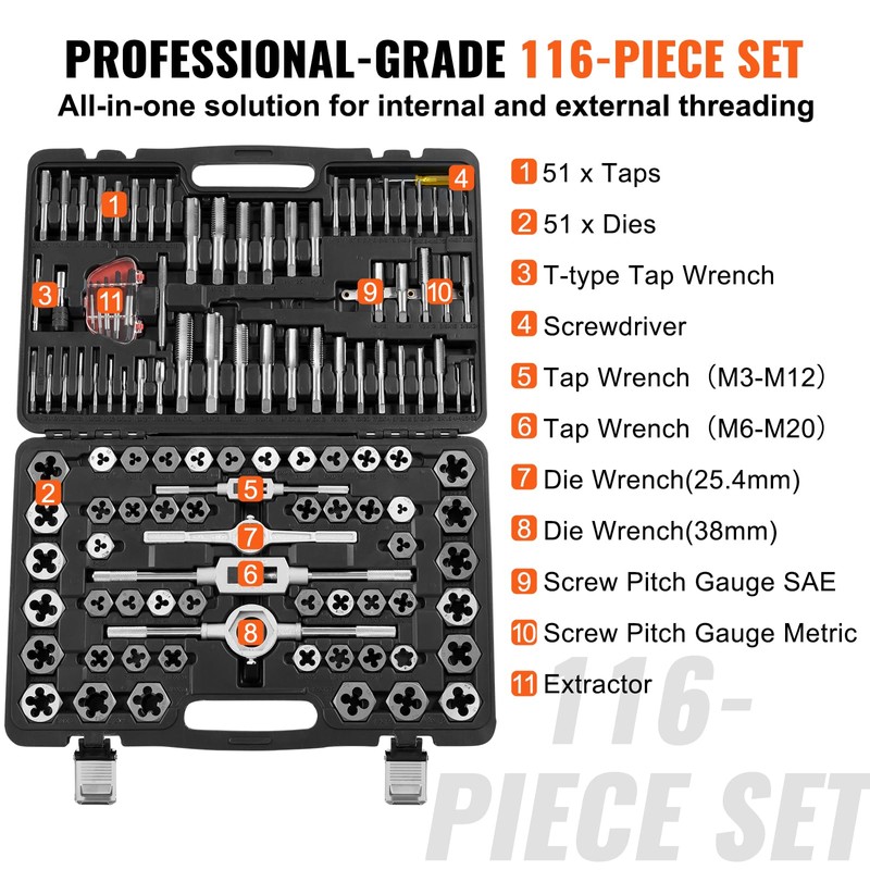 VEVOR Tap and Die Set, 116-Piece Include Metric and SAE