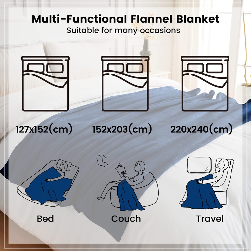 LINENOVA Fleece Throw Blanket for Couch, Sofa, Bed, Soft Lightweight