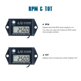 Runleader Digital Hour Meter Tachometer, Maintenance Reminder, Max RPM Recall, Use for ZTR Lawn Mower Tractor Generator Marine Outboard ATV Jetski Motor Motorcycle Snowmobile and Gas Powered