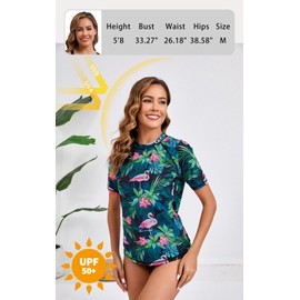 Halcurt UV Shirt Women's Short-Sleeved Rash Guard UPF 50+ Swimming Shirt Quick-Drying Swimming Shirt S-XXL, Green Leaves
