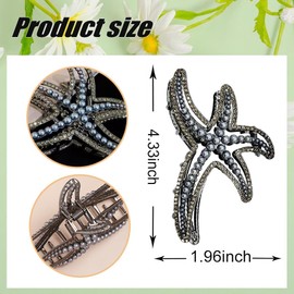 Starfish Hair Clips Large Hair Claw Clips Metal Black Starfish Hair Jaw Clips with Luxury Rhinestones Pearl Summer Beach Hair Accessories Cute Starfish Hair Clamp Clip Barrette for Women 1 Pack