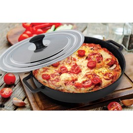 MasterPan Non-Stick Stovetop Oven Grill Pan with Heat-in Steam-Out Lid, nonstick cookware, 12", Black,