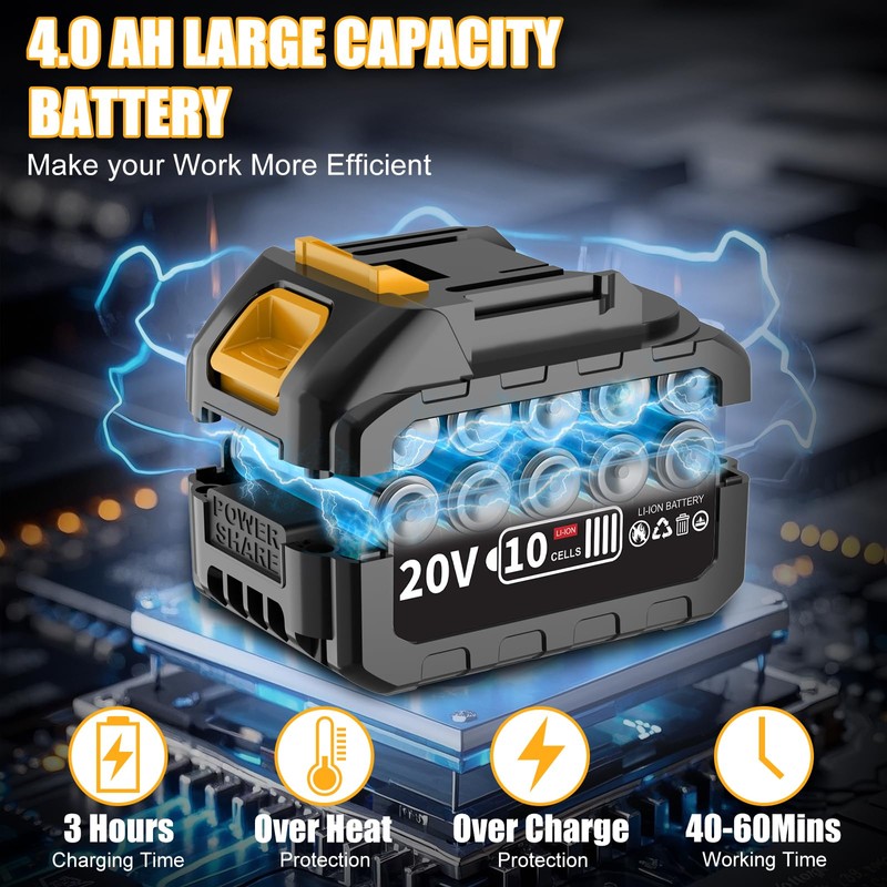 Muylux 4.0Ah Battery Cordless Impact Wrench, Brushless 1/2 Impact Gun,