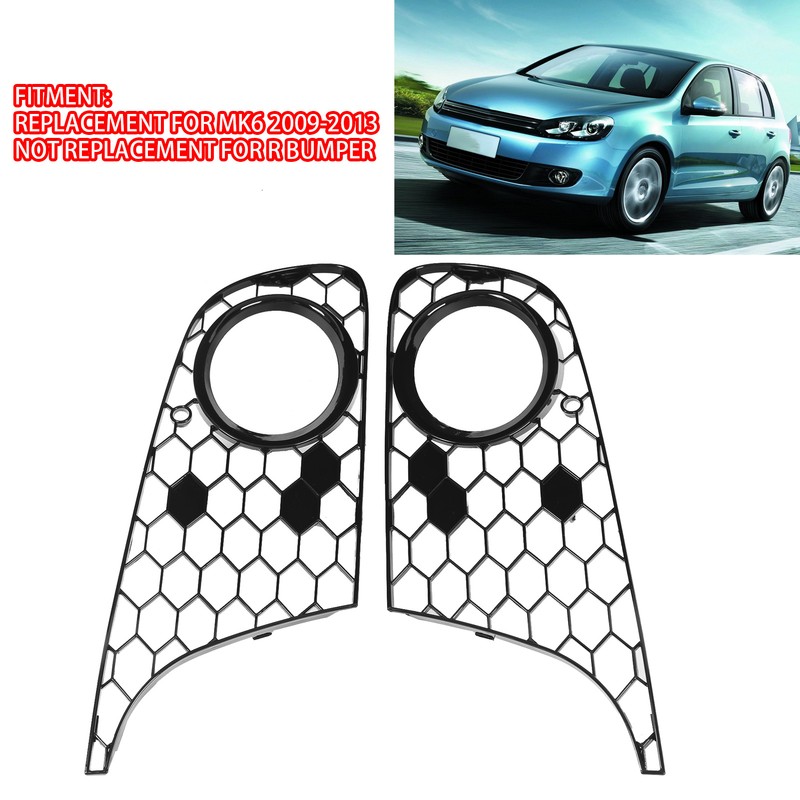 2pcs Front Bumper Fog Light Grille 5K0853665 Black Mesh Replacement