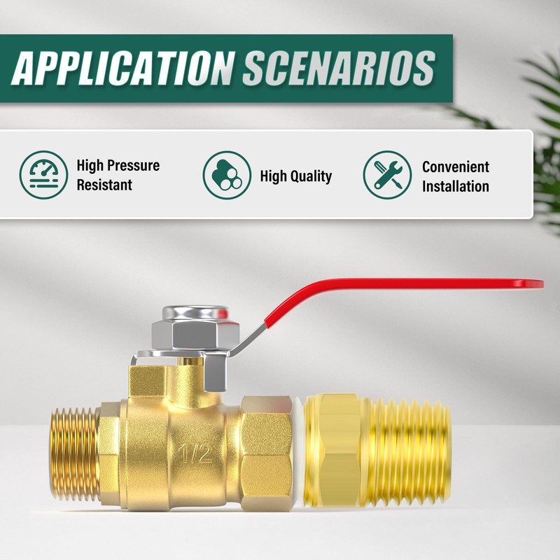 GORAGUCHI 2PCS Heavy Duty Brass Mini Ball Valve, 1/2" NPT