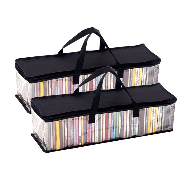 Imperius CD Storage Bag(2 Pack),Portable Transparent PVC Media Storage,Water Resistant CD Holder Case with Handles,Each holds 48 CD Solution,Clear Plastic Carrying CD Bag For Albums/Games/Music/Books