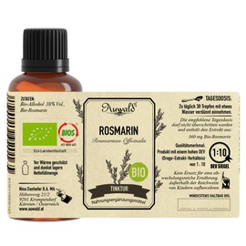 Auwald Organic Rosemary Drops - High Quality Extract, Extract, Essence & Tincture - 100% Organic Agriculture, Free from Artificial Additives and Dyes, Made in Austria - 100 ml