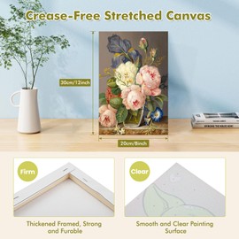 Lxmsja Paint by Numbers Flower Adults with Frame, Painting by Numbers Flower, DIY Set Adults with Brushes and Acrylic Paints, Hand Painted Oil Painting Canvas for Home Decor, 20 x 30 cm