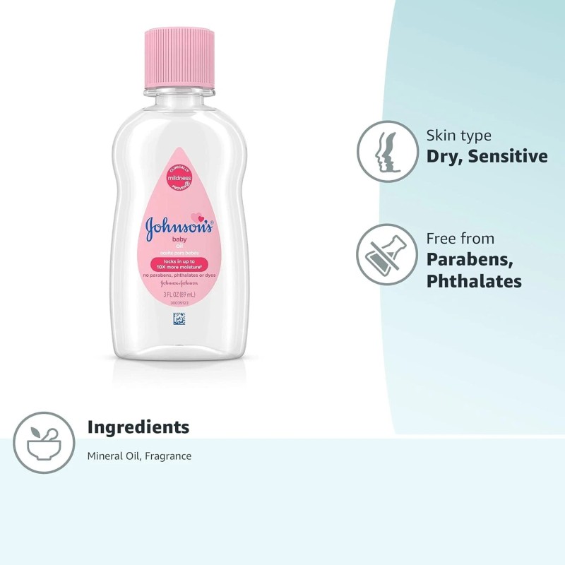 Johnson's Baby Oil, Pure Mineral Oil to Prevent Moisture Loss,