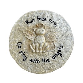 Lily's Home Kitty Angel Pet Loss Garden Memorial Outdoor Remembrance Plaque Stepping Stone for Loss of A Loved Cat, “Run Free Now, Go Play with The Angels”, Polyresin