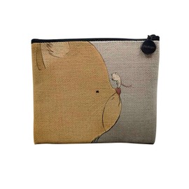 Tasche aus Leinen – Kollektion Illustration Kinder Aquarell niedlich – Kosmetiktasche aus Segeltuch in Leinenoptik – Kulturbeutel – Geldbörse, Katze Maus, 15 x 10 cm, Kosmetiktasche