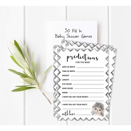 Inkdotpot Hedgehog Jungle Animals Party Supplies Set Of 50 Baby Shower Prediction Cards For Baby Shower Game