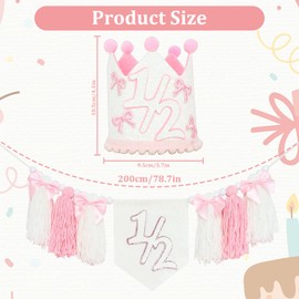 Half Birthday Hat, Half Birthday Highchair Banner, Cute 1/2Birthday Hat with Pink Bow Design, Party Decorations for Little Princess