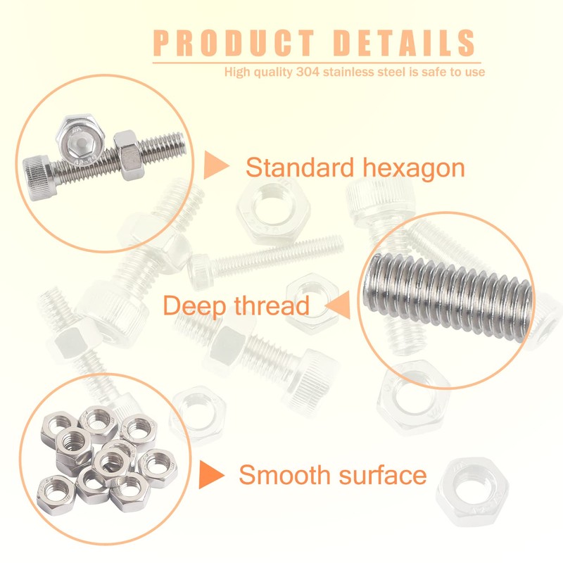 huruirui Nut and Bolts Set M3 M4 M5 M6 304