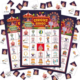 Circus Bingo Cards Game, Bingo Game for Adults Family, Bingo Game for Adults Large Group, Carnival Games Party Supplies Favor Decoration Bingo Decorations, 24 Players Bingo Games -05