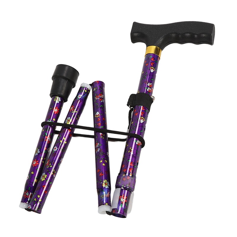 Folding Walking Cane T Handle Adjustable Height Print Folding Cane