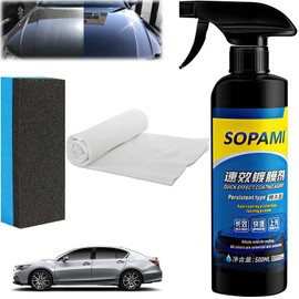 Sopami Car Coating Spray,Sopami Quick Effect Coating Agent,Sopami Quickly Coat Car Wax,Sopami Car Scratch Wax Polish Spray Waterless Wash,Sopami Oil Film Emulsion Glass Cleaner (1PC+Sponge+Cloth)