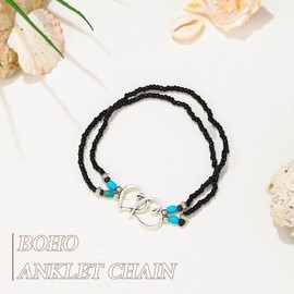 Jovono Boho Anklet Heart Shape Multilayer Turquoise Bracelet Beads Adjustable Anklet Set for Women and Girls (D)