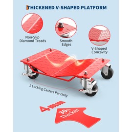 Car Wheel Dolly Set of 2,3000 LBS Capacity Heavy Duty Vehicle Mover Dolly with Brakes for Moving Cars, Trucks, Trailers and Motorcycles, Red