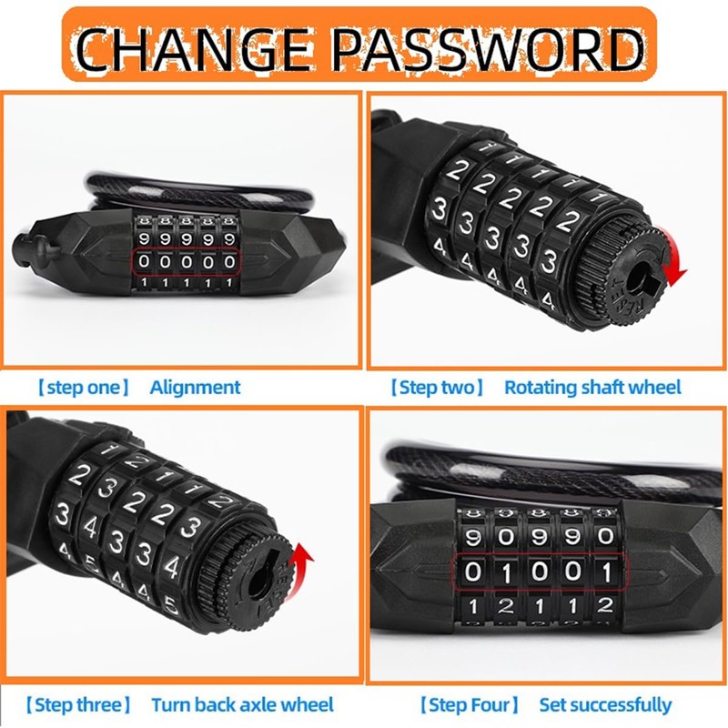 Bike Lock with 5-Digit Code, Cadenas Velo,1.2M/4FT Bicycle Locks Cable,