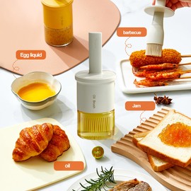 RFetomax Glass Oil Dispenser with Heat Resistant Brush,Oil Dispenser Bottle with Silicone Pastry Brush for Kitchen,Cooking Vinegar and Sauce BBQ Grill Frying (Oil Dispenser-White)