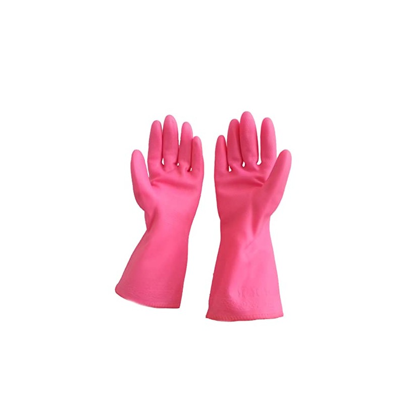 Rubber Gloves, Pink Household Gloves with Cotton Flock Lining for
