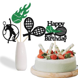12 varillas de decoración de fiesta de cumpleaños de tenis, centro de mesa de cumpleaños con temática de tenis, suministros de fiesta de cumpleaños, negro y verde con purpurina