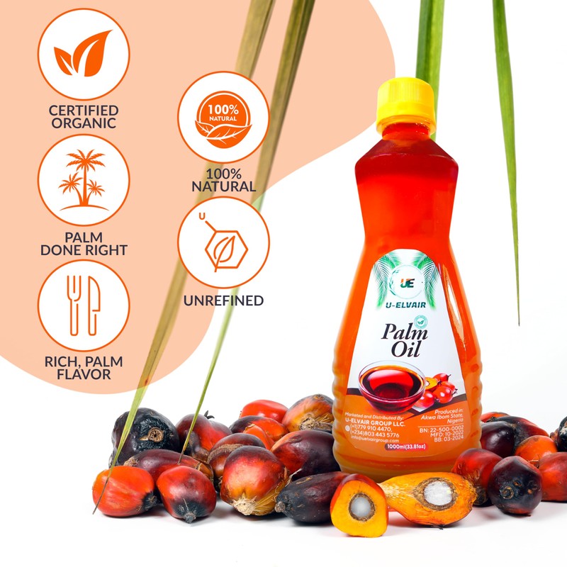 U-ELVAIR 100% Palm Oil, Palm Oil for Cooking, Manteca de