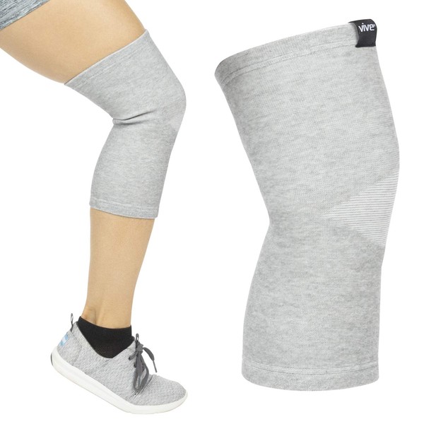 Vive Knee Support Sleeves (Pair) - Bamboo Charcoal Elastic Compression Brace for Improved Circulation, Recovery, Arthritis Joint Pain - Sports, Running, Jogging Wrap for Men, Women