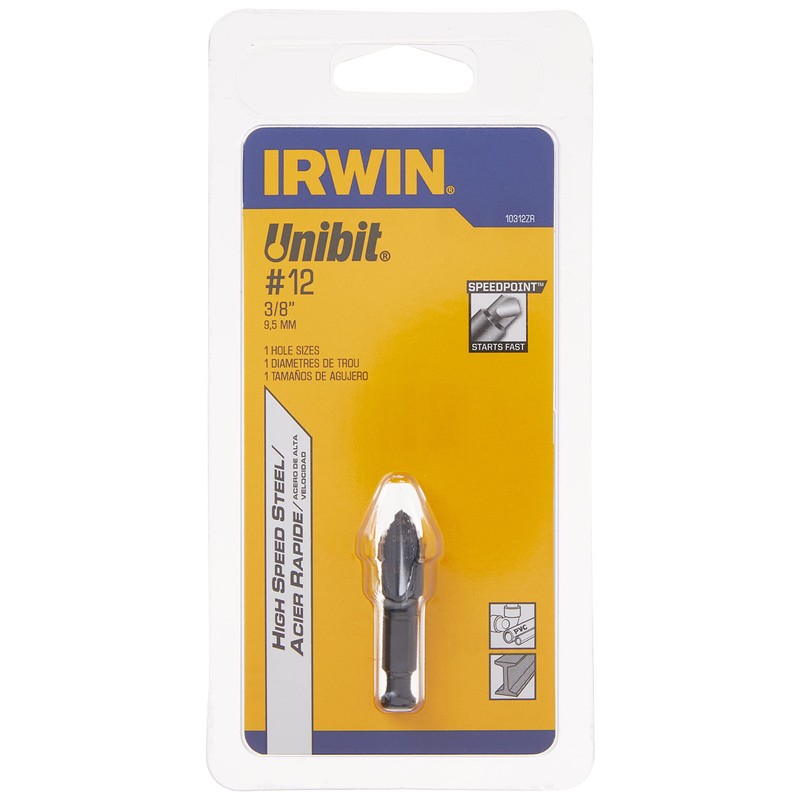 Irwin Tools - 10312ZR Unibit #12 3/8-Inch Step-Drill Bit, 1/4-Inch