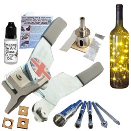 Glass Cutters For Stained Glass Sheets Kit, Diamond Bits And Hole Saw For Tiles Bottles Blocks Plates and Cup Crafts, with Cutting Oil and Instructions How to Cut Tile and Drill Holes For Bottle Lamps