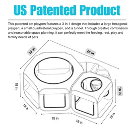 Portable Cat Playpen 2-Room with Tunnel, 3-in-1 Pop-up Cat Dog Crate Play Enclosure with Separate Areas, Foldable Pet Playpen for Puppy Kitten and Small Animals Indoor Outdoor