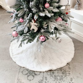 Soyukai Christmas Tree Skirt, Christmas Decoration, Circular, Cute Tree Skirt, Luxurious Base Cover, Ornament, Interior, Snowflake Pattern, Ornament, Interior, Diameter 78cm, White